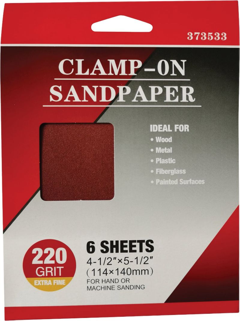 Tool Shop® Clamp-On 4-1/2" x 5-1/2" 220-Grit 1/4 Sheet Sandpaper 25 Pack